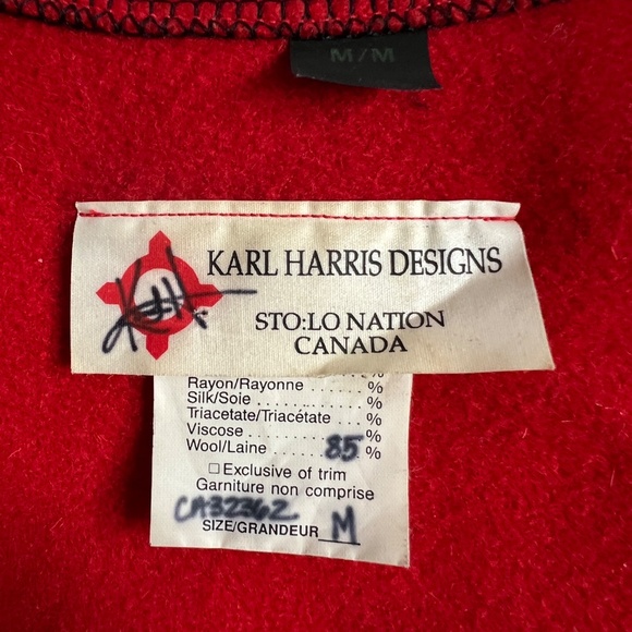 Vest by Karl Harris Design Stolo Nation Canada Red & Black Wool 3 Button Size M - Picture 6 of 6